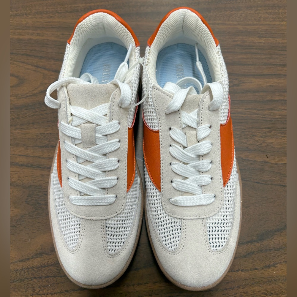 NWOB Chelsea Crew Casual Suede and Knit Sneakers in Ivory/Orange Sz 37 US 6-6.5 - Picture 2 of 7